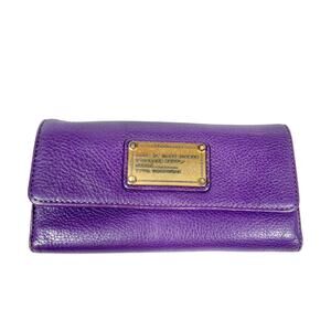 Marc Jacobs Classic Q Women Tri-Fold Wallet Pansy Purple Pebbled Leather